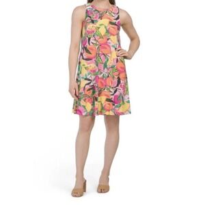 Pappagallo Citrus Fruit Print Shift Dress Large Pink Preppy Garden Summer
